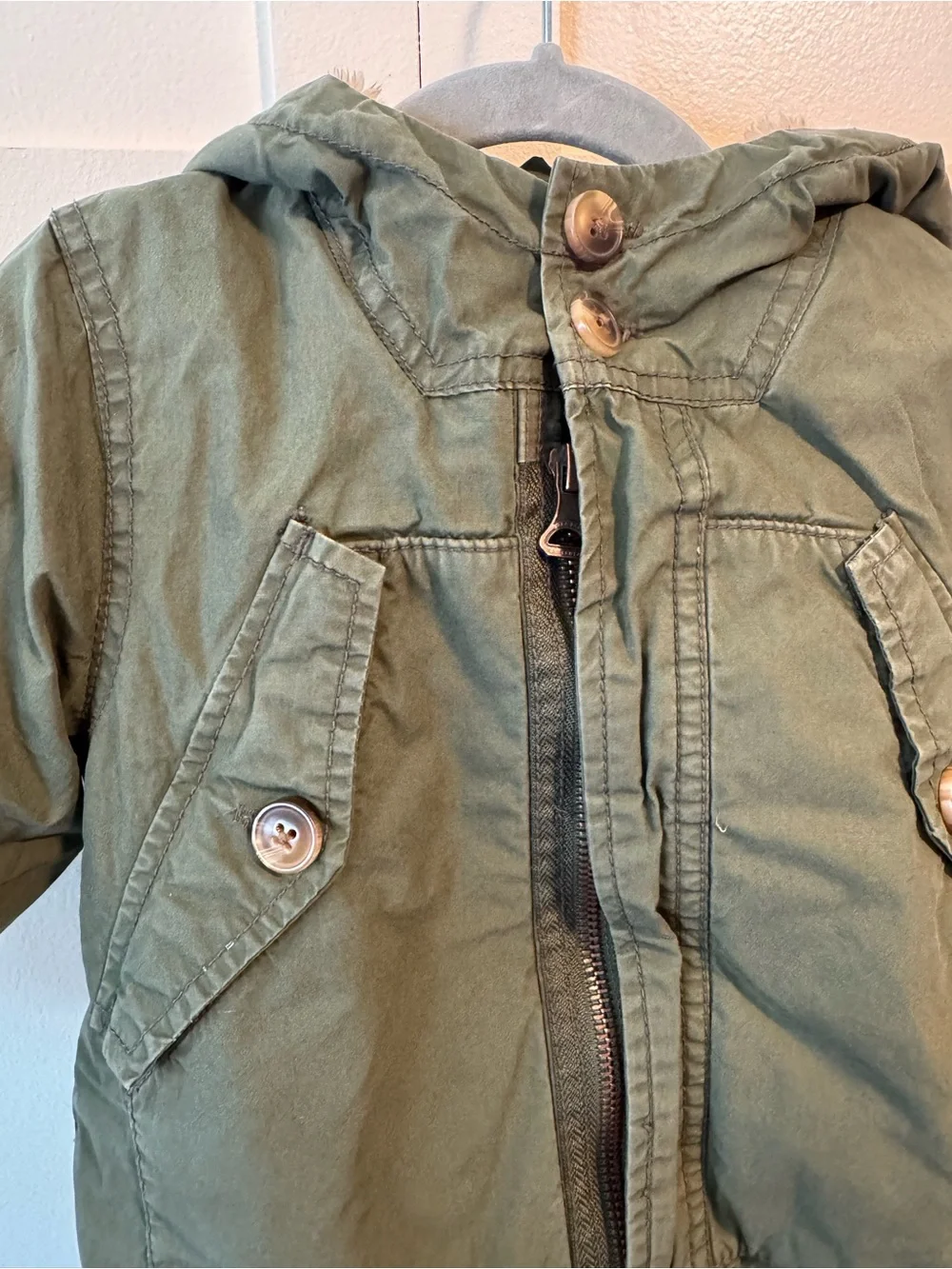 Zara Boy Green Fleece Lined Insert Utility Parka Jacket Coat Size 12-18 months